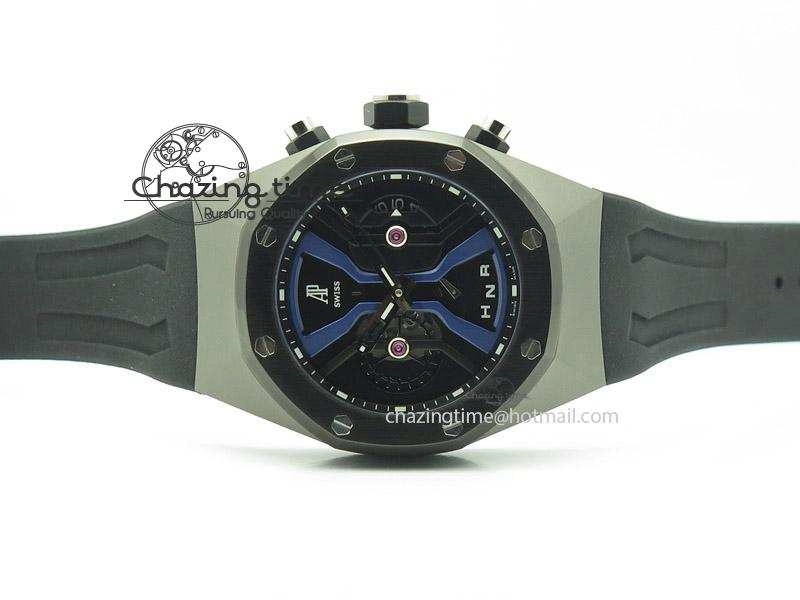 ZeroBulk Tourbillon Concept GMT SS Black Blue Dial On Black Rubber Strap Japan Quartz 5100