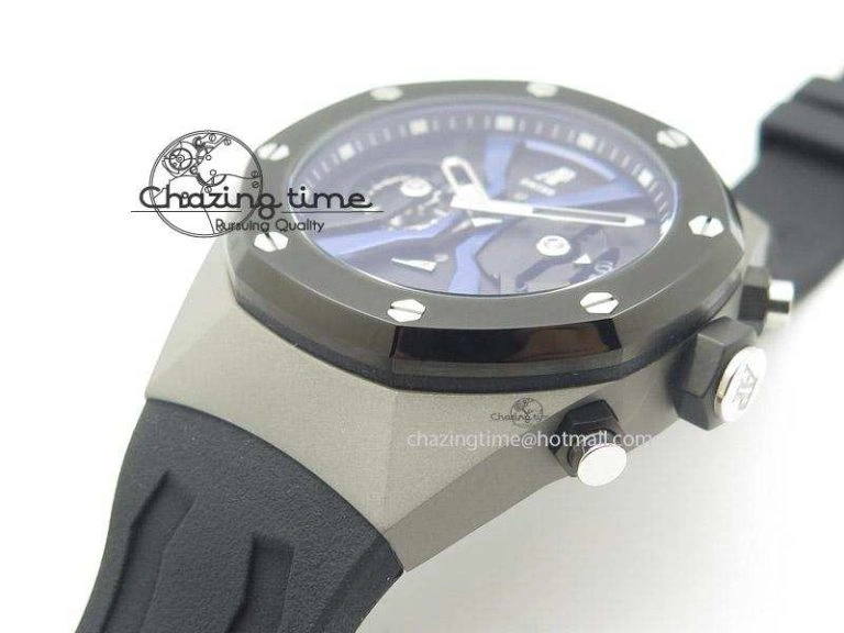 ZeroBulk Tourbillon Concept GMT SS Black Blue Dial On Black Rubber Strap Japan Quartz 5100