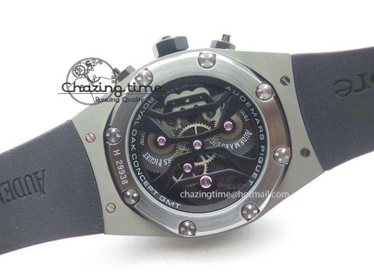 ZeroBulk Tourbillon Concept GMT SS Black Blue Dial On Black Rubber Strap Japan Quartz 5100