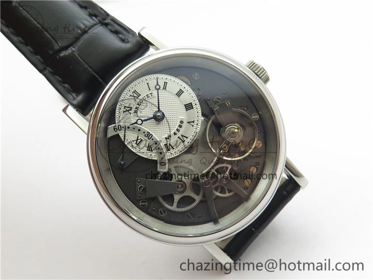 Tradition 7097BB G1 9WU SS Real PR SF 1:1 Best Edition Silver Skeleton Dial on Black Leather Strap A Upgraded 5326
