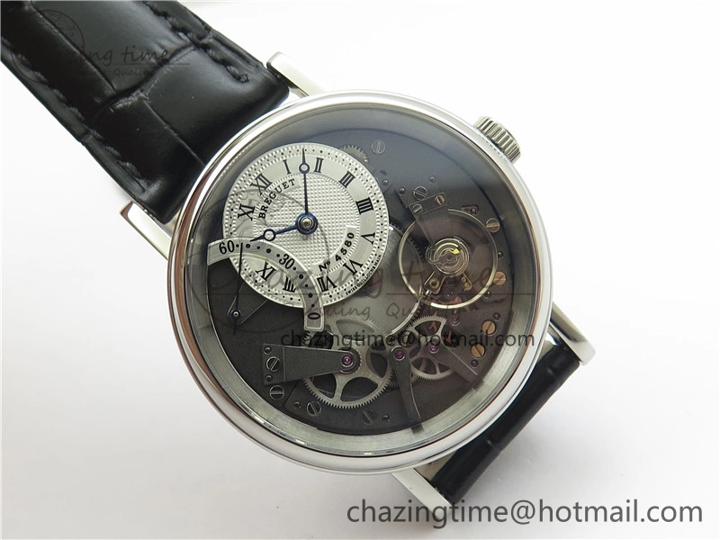 Tradition 7097BB G1 9WU SS Real PR SF 1:1 Best Edition Silver Skeleton Dial on Black Leather Strap A Upgraded 5326