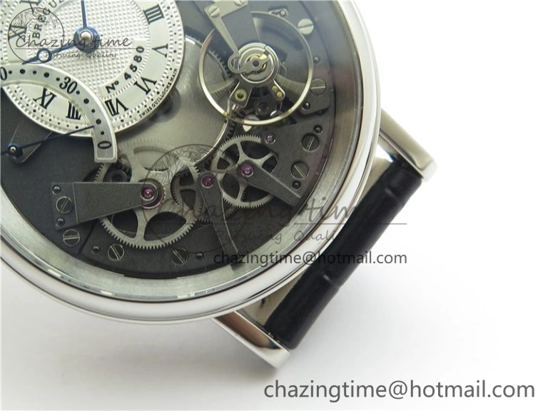 Tradition 7097BB G1 9WU SS Real PR SF 1:1 Best Edition Silver Skeleton Dial on Black Leather Strap A Upgraded 5326