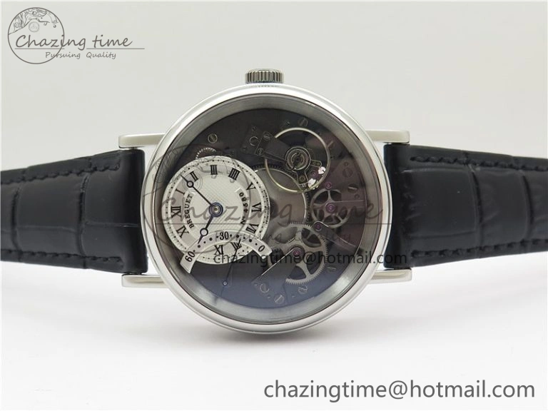 Tradition 7097BB G1 9WU SS Real PR SF 1:1 Best Edition Silver Skeleton Dial on Black Leather Strap A Upgraded 5326
