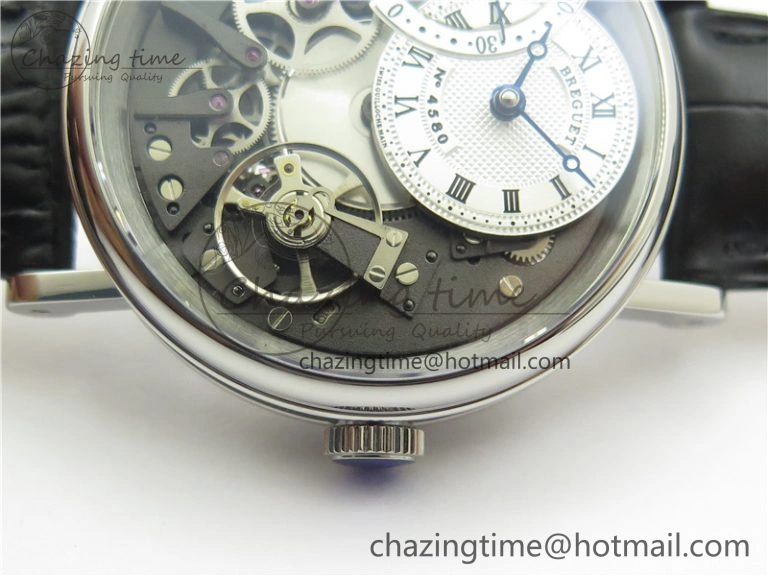 Tradition 7097BB G1 9WU SS Real PR SF 1:1 Best Edition Silver Skeleton Dial on Black Leather Strap A Upgraded 5326
