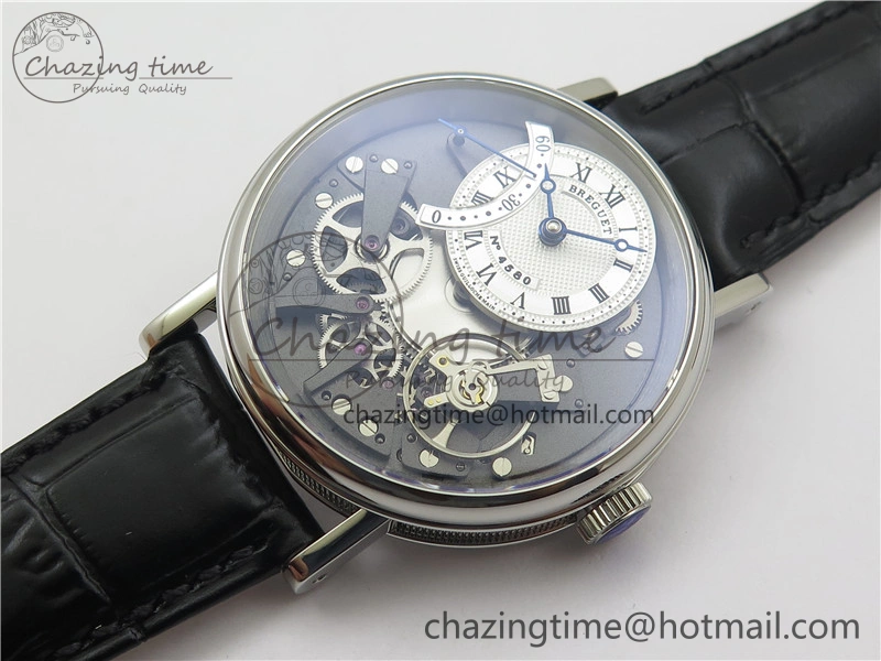 Tradition 7097BB G1 9WU SS Real PR SF 1:1 Best Edition Silver Skeleton Dial on Black Leather Strap A Upgraded 5326
