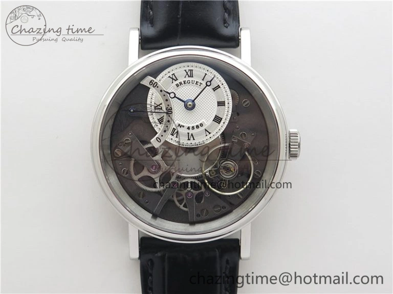 Tradition 7097BB G1 9WU SS Real PR SF 1:1 Best Edition Silver Skeleton Dial on Black Leather Strap A Upgraded 5326