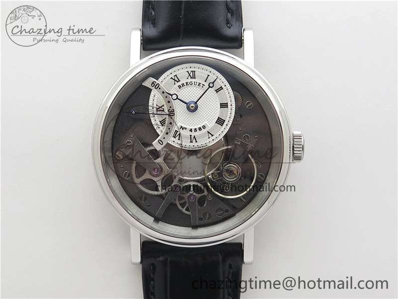 Tradition 7097BB G1 9WU SS Real PR SF 1:1 Best Edition Silver Skeleton Dial on Black Leather Strap A Upgraded 5326