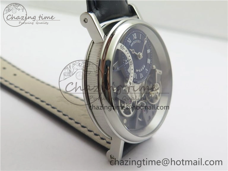 Breathable Tradition 7097BB GY 9WU SS Real PR SF 1:1 Best Edition Blue Skeleton Dial on Blue Leather Strap A 5327