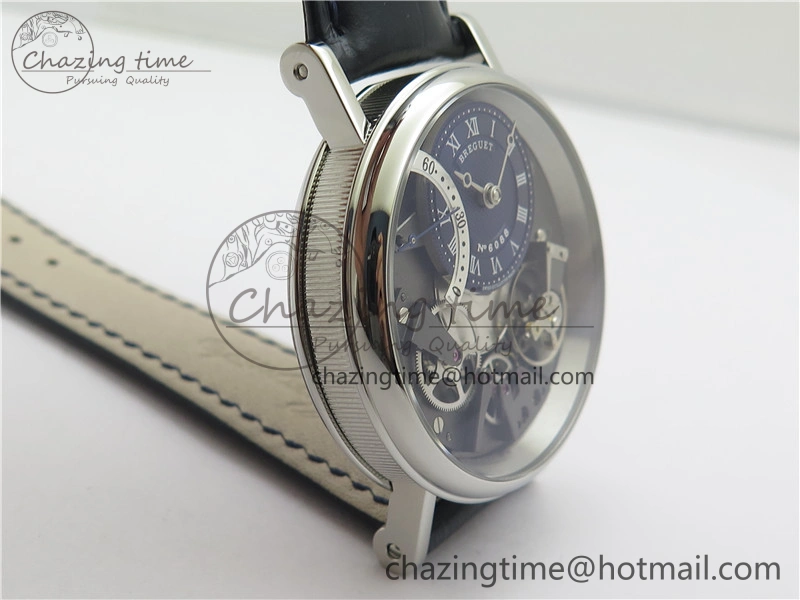 Breathable Tradition 7097BB GY 9WU SS Real PR SF 1:1 Best Edition Blue Skeleton Dial on Blue Leather Strap A 5327