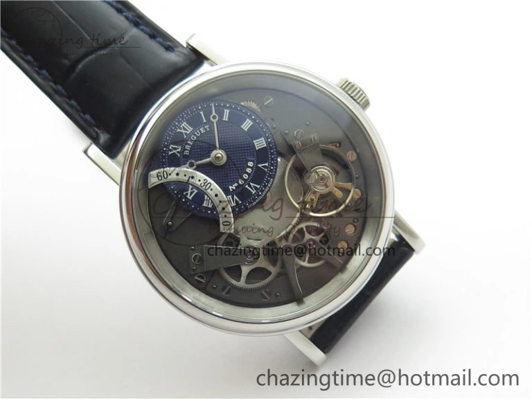 Breathable Tradition 7097BB GY 9WU SS Real PR SF 1:1 Best Edition Blue Skeleton Dial on Blue Leather Strap A 5327