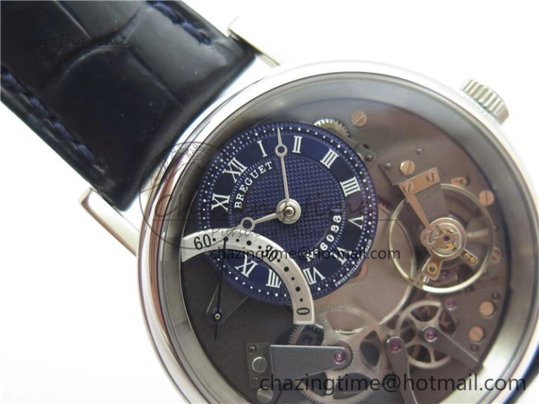 Breathable Tradition 7097BB GY 9WU SS Real PR SF 1:1 Best Edition Blue Skeleton Dial on Blue Leather Strap A 5327