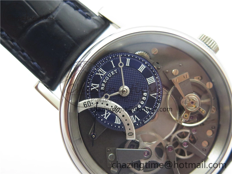 Breathable Tradition 7097BB GY 9WU SS Real PR SF 1:1 Best Edition Blue Skeleton Dial on Blue Leather Strap A 5327
