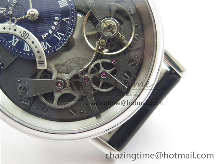 Breathable Tradition 7097BB GY 9WU SS Real PR SF 1:1 Best Edition Blue Skeleton Dial on Blue Leather Strap A 5327