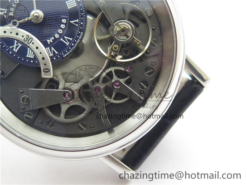 Breathable Tradition 7097BB GY 9WU SS Real PR SF 1:1 Best Edition Blue Skeleton Dial on Blue Leather Strap A 5327