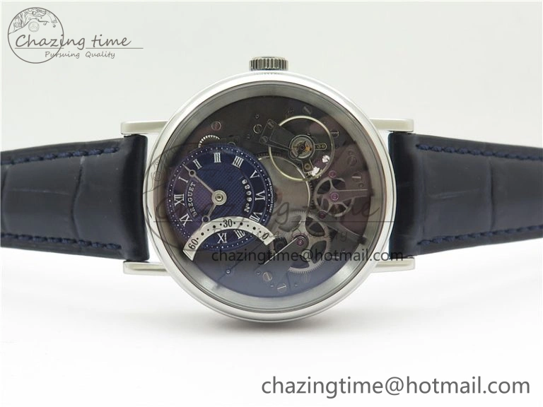 Breathable Tradition 7097BB GY 9WU SS Real PR SF 1:1 Best Edition Blue Skeleton Dial on Blue Leather Strap A 5327