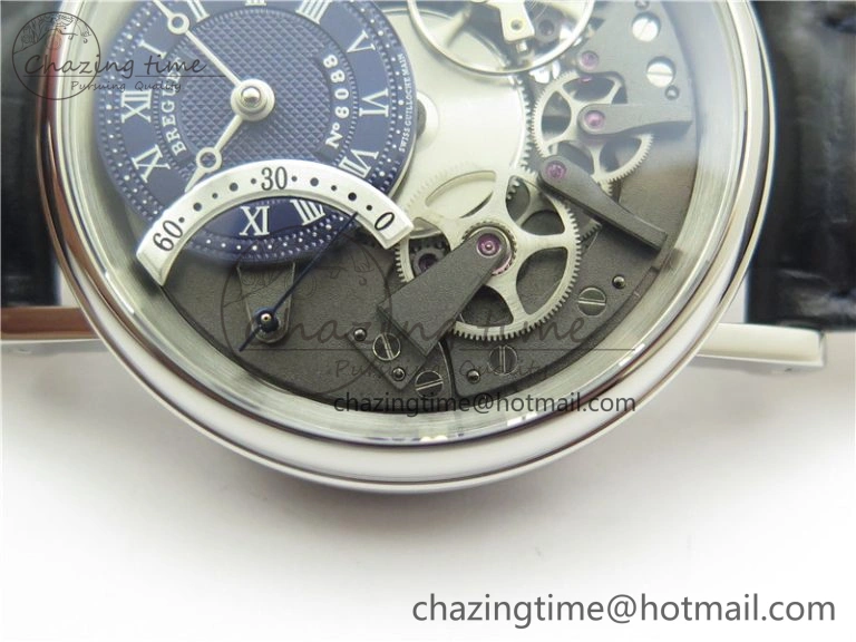 Breathable Tradition 7097BB GY 9WU SS Real PR SF 1:1 Best Edition Blue Skeleton Dial on Blue Leather Strap A 5327