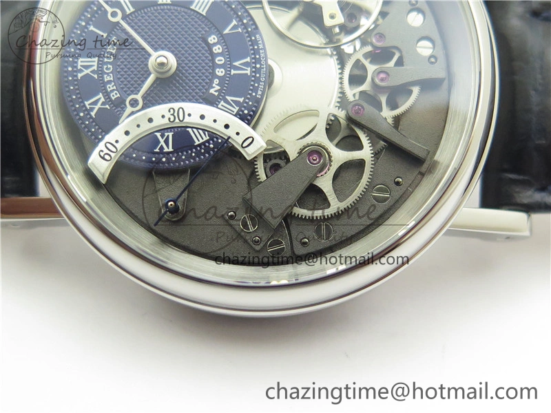 Breathable Tradition 7097BB GY 9WU SS Real PR SF 1:1 Best Edition Blue Skeleton Dial on Blue Leather Strap A 5327