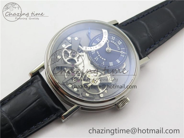Breathable Tradition 7097BB GY 9WU SS Real PR SF 1:1 Best Edition Blue Skeleton Dial on Blue Leather Strap A 5327