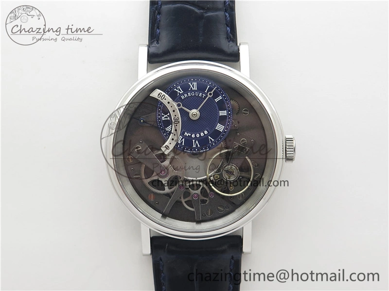 Breathable Tradition 7097BB GY 9WU SS Real PR SF 1:1 Best Edition Blue Skeleton Dial on Blue Leather Strap A 5327