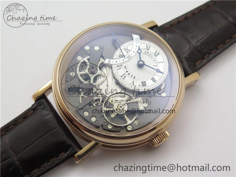 Tailored Tradition 7097BR G1 9WU RG Real PR SF 1:1 Best Edition Silver Skeleton Dial on Black Leather Strap A 5328