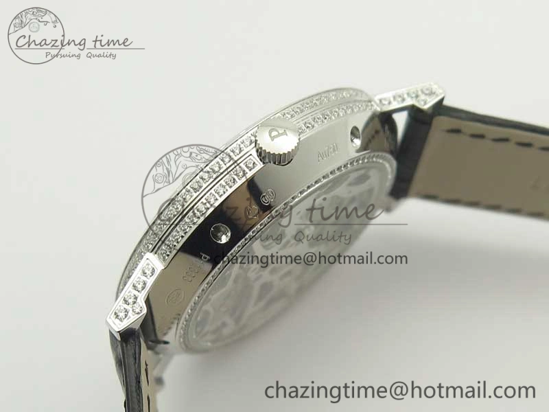 Tradition SS BBR Best Edition Diamond Paved Skeleton Dial on Black Leather Strap A23J DailyWear 9115