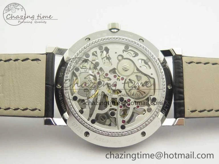 Tradition SS BBR Best Edition Diamond Paved Skeleton Dial on Black Leather Strap A23J DailyWear 9115