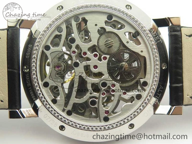 Tradition SS BBR Best Edition Diamond Paved Skeleton Dial on Black Leather Strap A23J DailyWear 9115