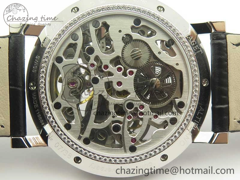 Tradition SS BBR Best Edition Diamond Paved Skeleton Dial on Black Leather Strap A23J DailyWear 9115