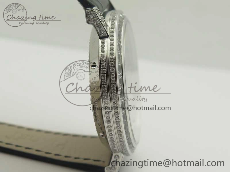 Tradition SS BBR Best Edition Diamond Paved Skeleton Dial on Black Leather Strap A23J DailyWear 9115
