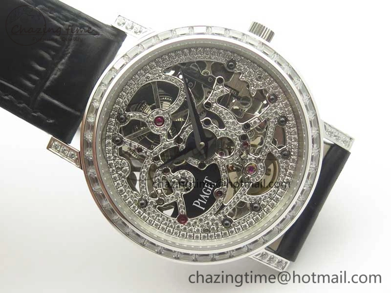 Tradition SS BBR Best Edition Diamond Paved Skeleton Dial on Black Leather Strap A23J DailyWear 9115