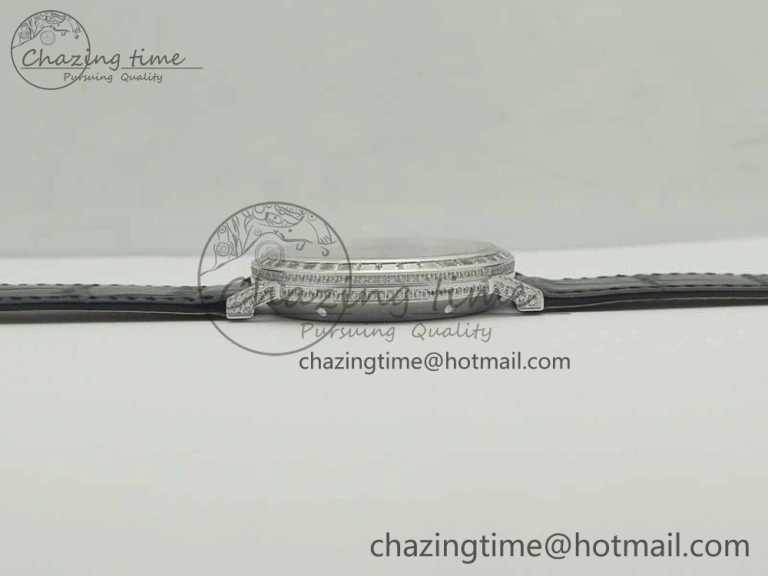 Tradition SS BBR Best Edition Diamond Paved Skeleton Dial on Black Leather Strap A23J DailyWear 9115