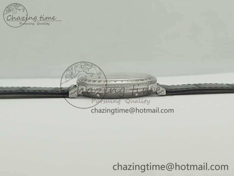 Tradition SS BBR Best Edition Diamond Paved Skeleton Dial on Black Leather Strap A23J DailyWear 9115
