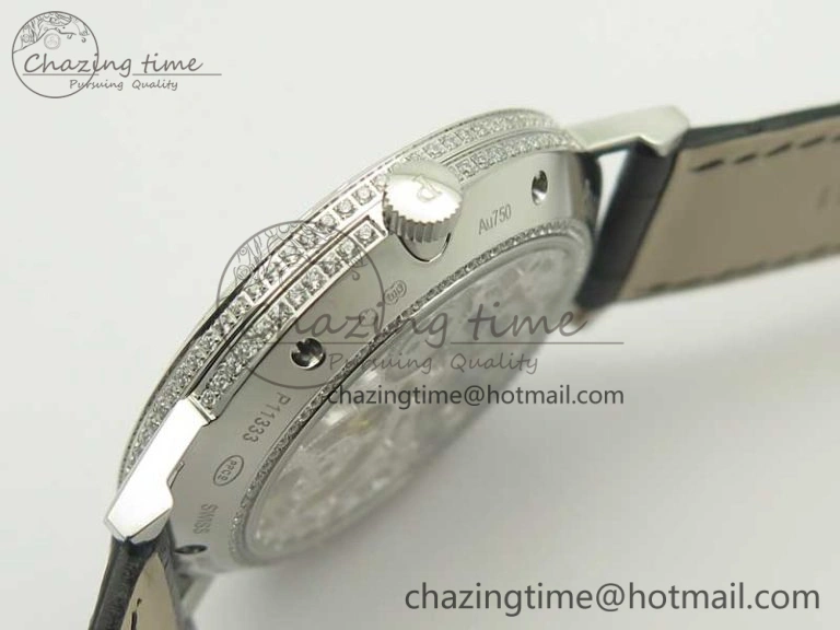 ModernLook Tradition Tourbillon SS BBR Best Edition Full Diamond Paved Skeleton Dial on Black Leather Strap 9119