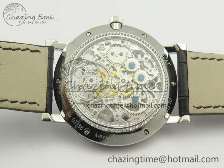 ModernLook Tradition Tourbillon SS BBR Best Edition Full Diamond Paved Skeleton Dial on Black Leather Strap 9119