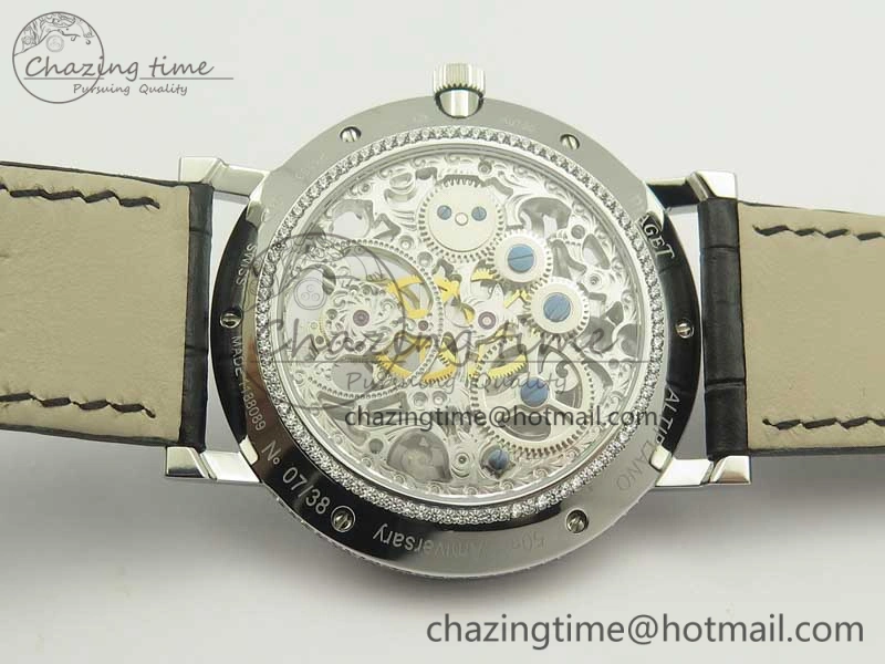 ModernLook Tradition Tourbillon SS BBR Best Edition Full Diamond Paved Skeleton Dial on Black Leather Strap 9119