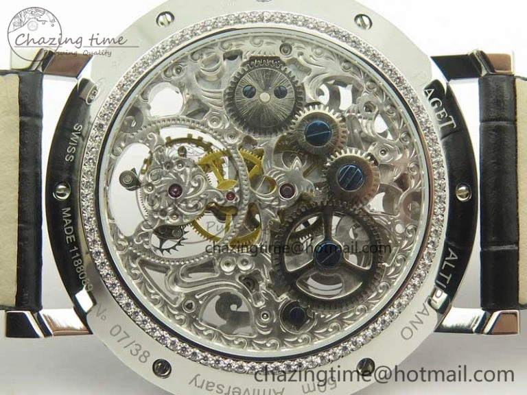ModernLook Tradition Tourbillon SS BBR Best Edition Full Diamond Paved Skeleton Dial on Black Leather Strap 9119