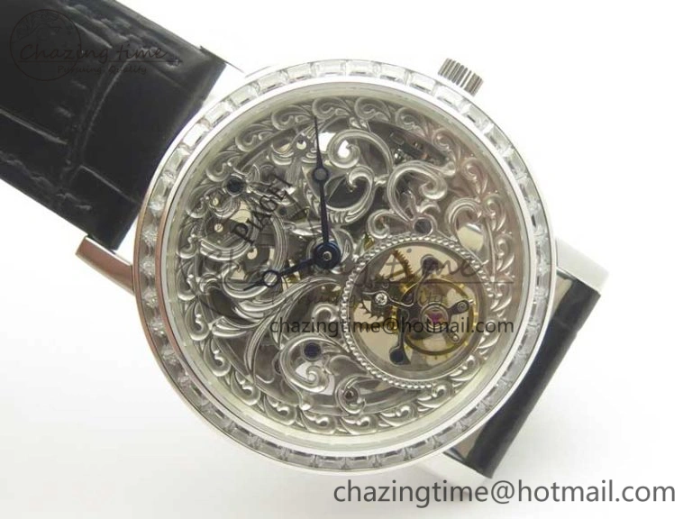 ModernLook Tradition Tourbillon SS BBR Best Edition Full Diamond Paved Skeleton Dial on Black Leather Strap 9119
