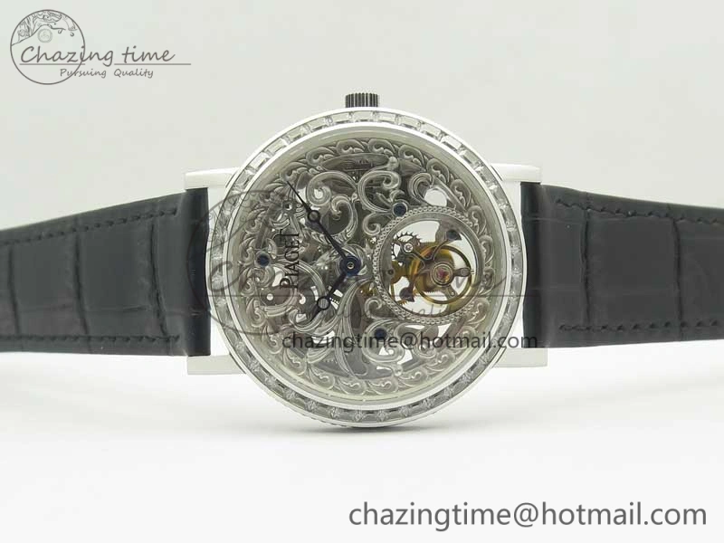ModernLook Tradition Tourbillon SS BBR Best Edition Full Diamond Paved Skeleton Dial on Black Leather Strap 9119