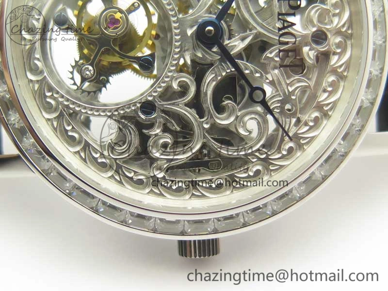 ModernLook Tradition Tourbillon SS BBR Best Edition Full Diamond Paved Skeleton Dial on Black Leather Strap 9119