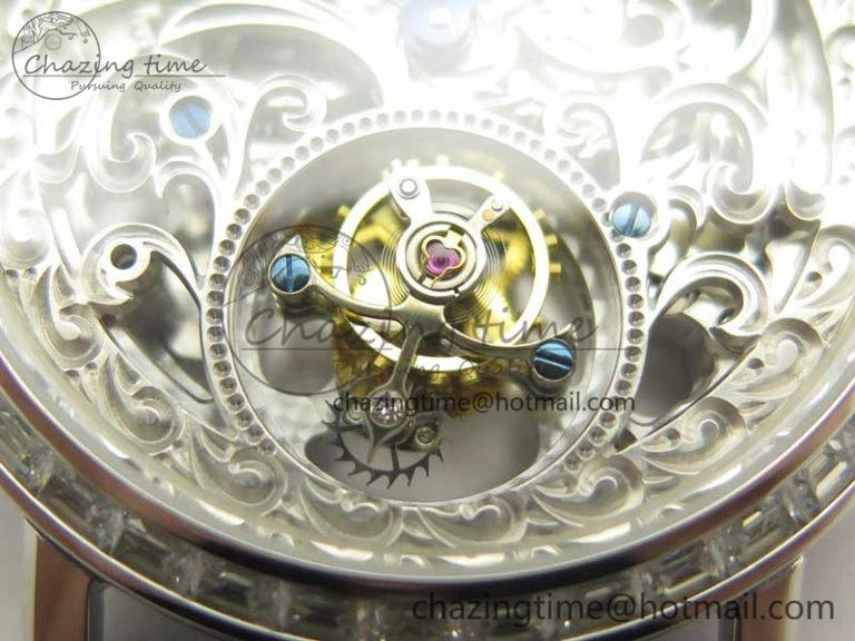 ModernLook Tradition Tourbillon SS BBR Best Edition Full Diamond Paved Skeleton Dial on Black Leather Strap 9119