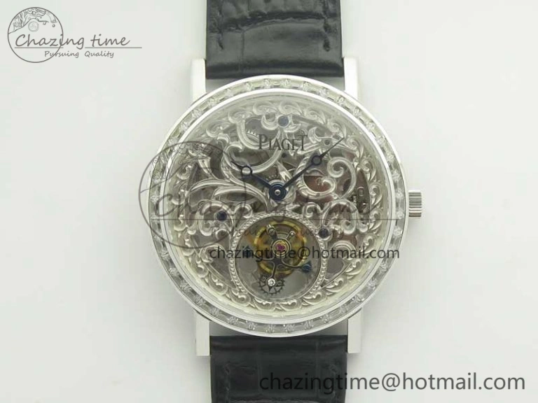 ModernLook Tradition Tourbillon SS BBR Best Edition Full Diamond Paved Skeleton Dial on Black Leather Strap 9119