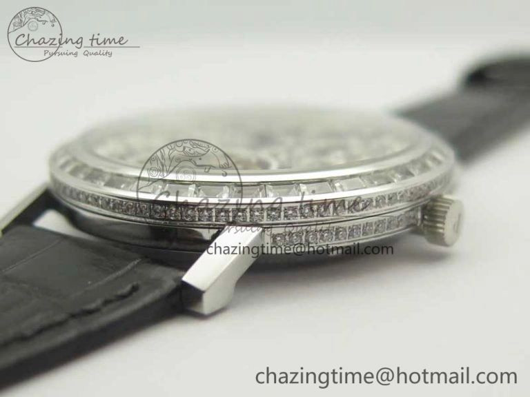 ModernLook Tradition Tourbillon SS BBR Best Edition Full Diamond Paved Skeleton Dial on Black Leather Strap 9119