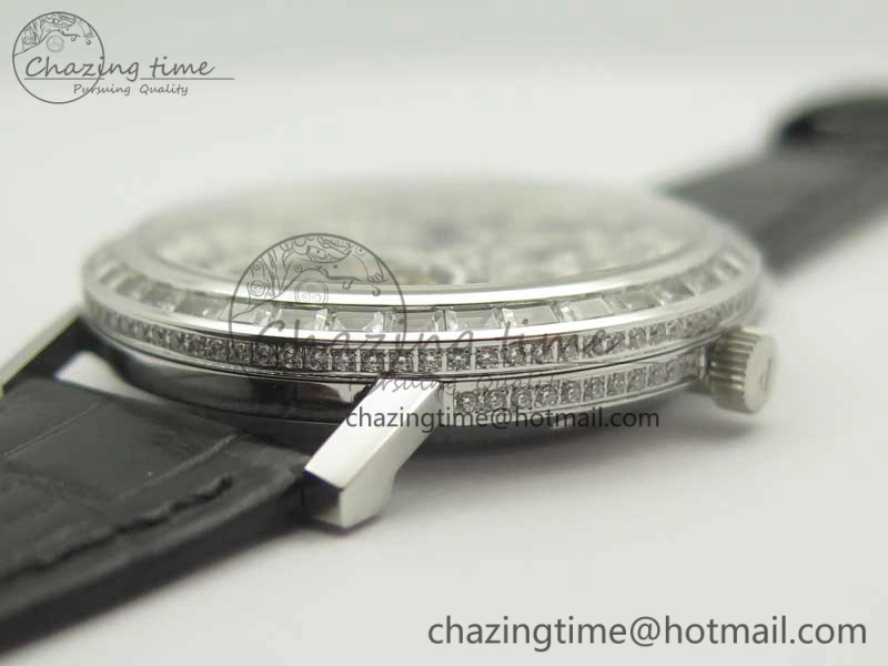ModernLook Tradition Tourbillon SS BBR Best Edition Full Diamond Paved Skeleton Dial on Black Leather Strap 9119