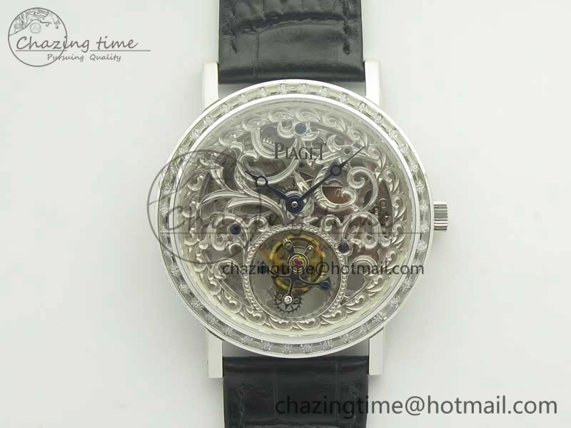 ModernLook Tradition Tourbillon SS BBR Best Edition Full Diamond Paved Skeleton Dial on Black Leather Strap 9119