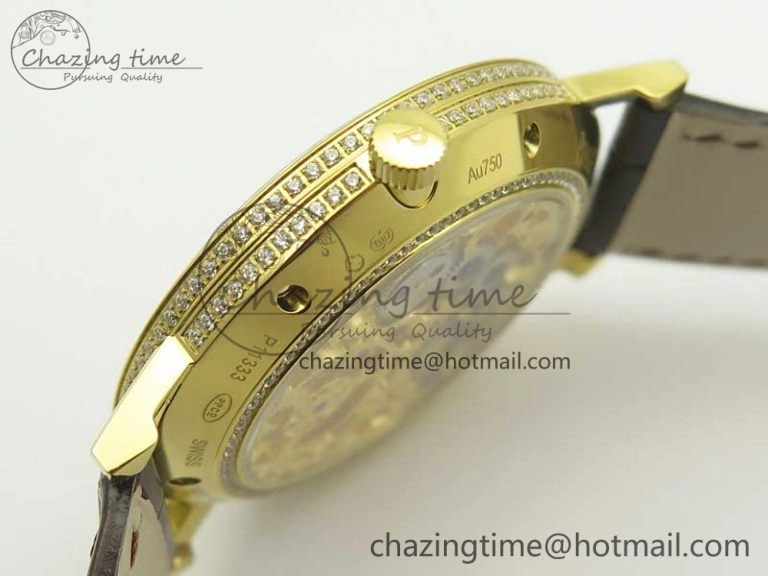 Tradition Tourbillon YG BBR Best Edition Full Diamond Paved Skeleton Dial on Brown Leather Strap Vibrant 9118