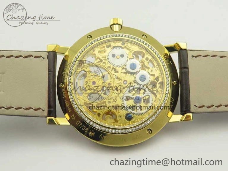 Tradition Tourbillon YG BBR Best Edition Full Diamond Paved Skeleton Dial on Brown Leather Strap Vibrant 9118