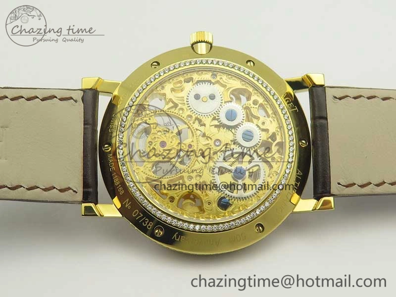 Tradition Tourbillon YG BBR Best Edition Full Diamond Paved Skeleton Dial on Brown Leather Strap Vibrant 9118