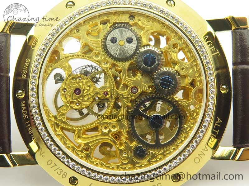 Tradition Tourbillon YG BBR Best Edition Full Diamond Paved Skeleton Dial on Brown Leather Strap Vibrant 9118