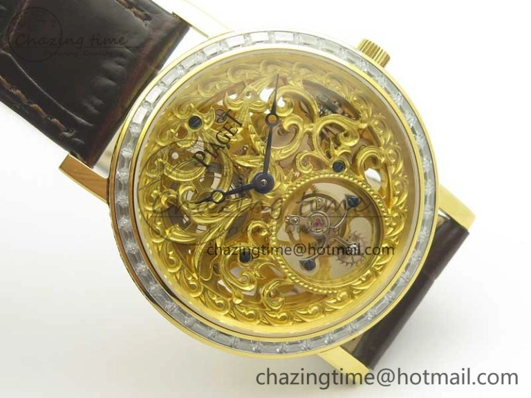 Tradition Tourbillon YG BBR Best Edition Full Diamond Paved Skeleton Dial on Brown Leather Strap Vibrant 9118