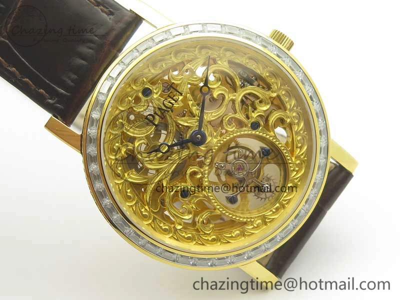 Tradition Tourbillon YG BBR Best Edition Full Diamond Paved Skeleton Dial on Brown Leather Strap Vibrant 9118